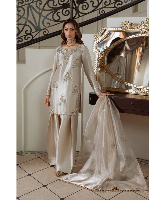 Noorjahan | Gold Pure Tissue Embellished Suit