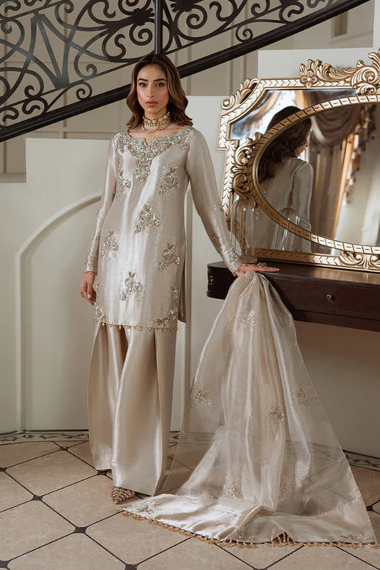 Noorjahan | Gold Pure Tissue Embellished Suit