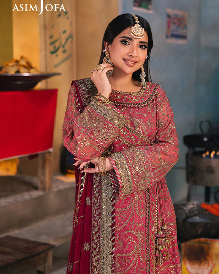 Asim Jofa | Hot Pink Embroidered Chiffon Angrakha