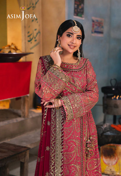 Asim Jofa | Hot Pink Embroidered Chiffon Angrakha
