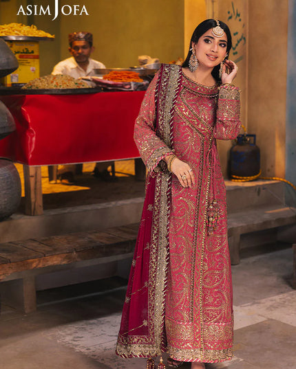 Asim Jofa | Hot Pink Embroidered Chiffon Angrakha
