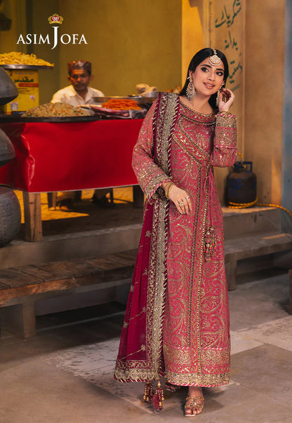 Asim Jofa | Hot Pink Embroidered Chiffon Angrakha