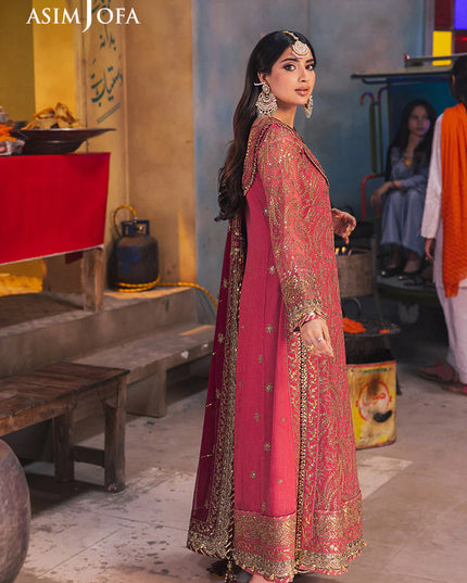 Asim Jofa | Hot Pink Embroidered Chiffon Angrakha