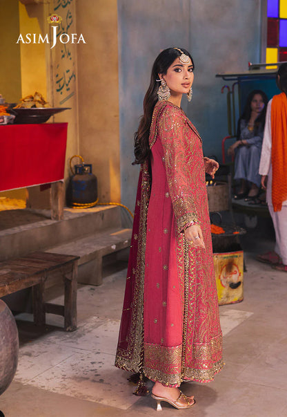 Asim Jofa | Hot Pink Embroidered Chiffon Angrakha