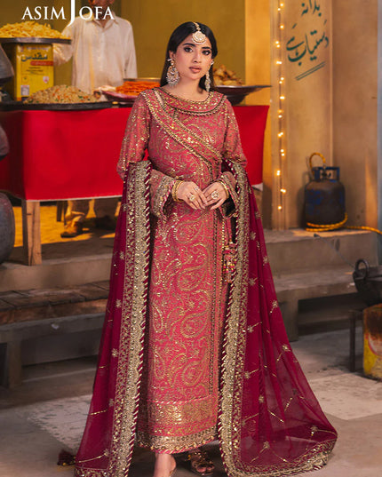 Asim Jofa | Hot Pink Embroidered Chiffon Angrakha
