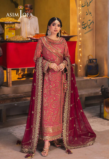Asim Jofa | Hot Pink Embroidered Chiffon Angrakha