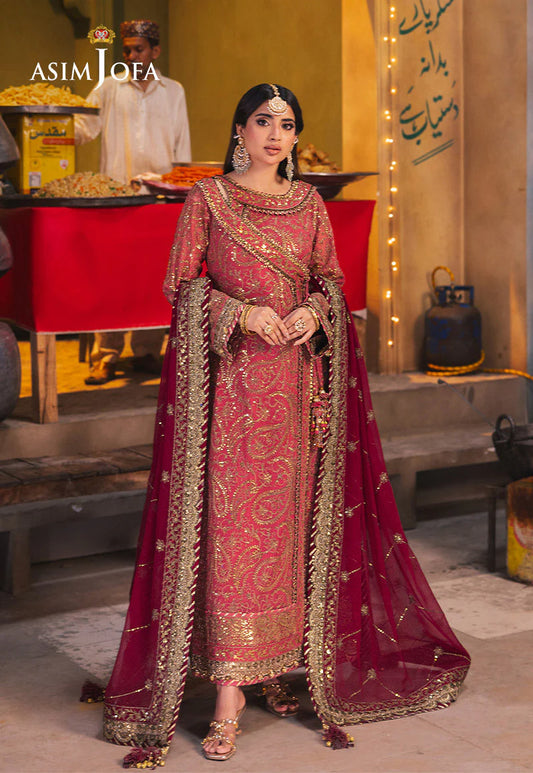 Asim Jofa | Hot Pink Embroidered Chiffon Angrakha