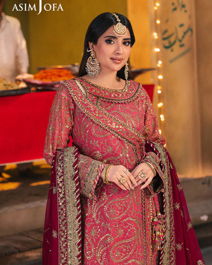 Asim Jofa | Hot Pink Embroidered Chiffon Angrakha