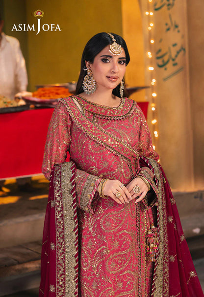 Asim Jofa | Hot Pink Embroidered Chiffon Angrakha