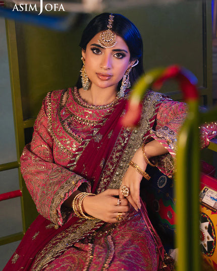 Asim Jofa | Hot Pink Embroidered Chiffon Angrakha