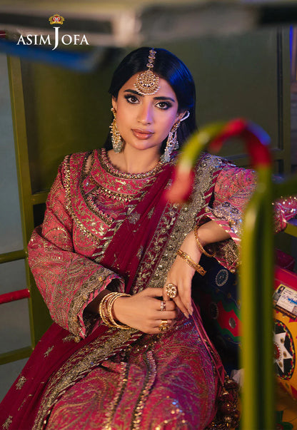 Asim Jofa | Hot Pink Embroidered Chiffon Angrakha