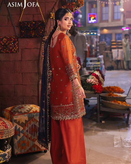 Asim Jofa | Rust Embroidered Chiffon Suit