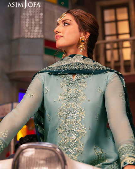 Asim Jofa | Aqua Embroidered Chiffon Suit