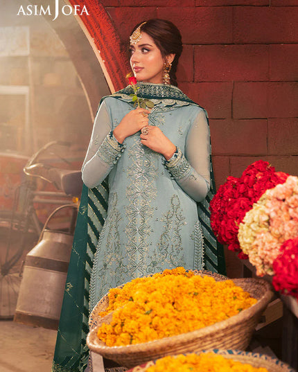 Asim Jofa | Aqua Embroidered Chiffon Suit