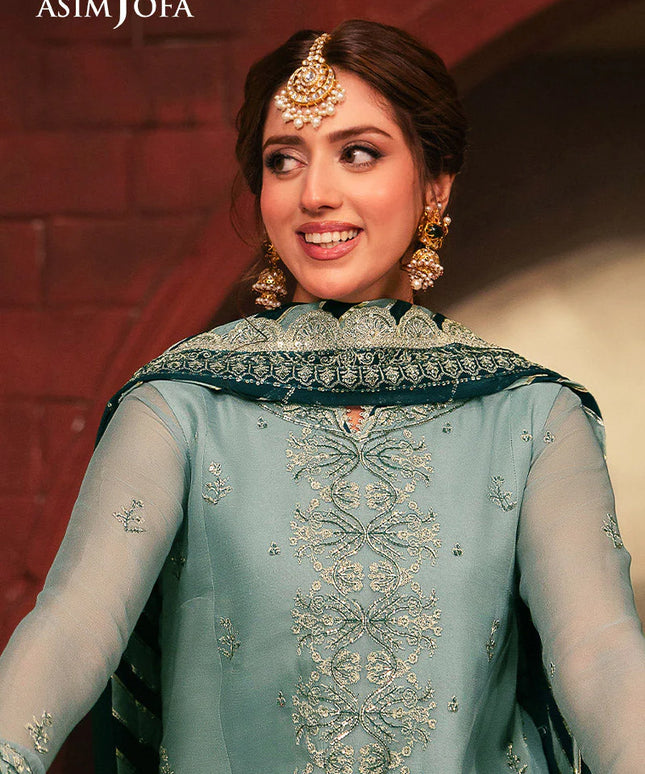 Asim Jofa | Aqua Embroidered Chiffon Suit