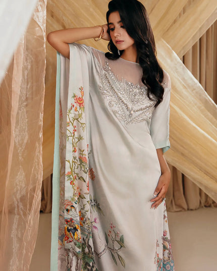 Aqua Elegance | Premium Silk Embellished Kaftan