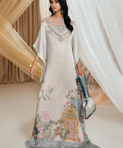 Aqua Elegance | Premium Silk Embellished Kaftan