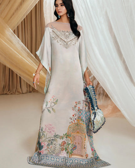Aqua Elegance | Premium Silk Embellished Kaftan