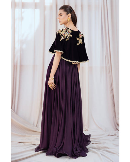 AYLA | Chiffon Pishwas Embellished French Velvet Cape