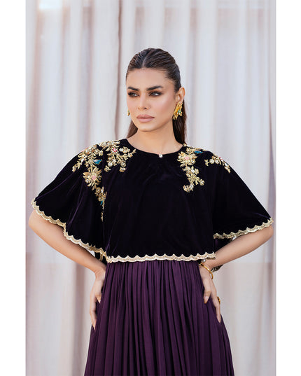 AYLA | Chiffon Pishwas Embellished French Velvet Cape