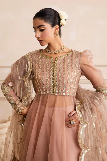 AZITA | Peach Beige Embroidered Organza Pishwas