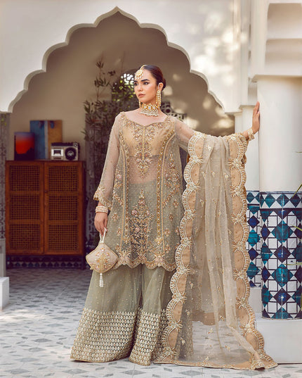 Ada | Dusty Green Organza Embellished Sharara