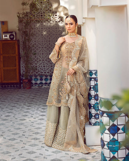 Ada | Dusty Green Organza Embellished Sharara