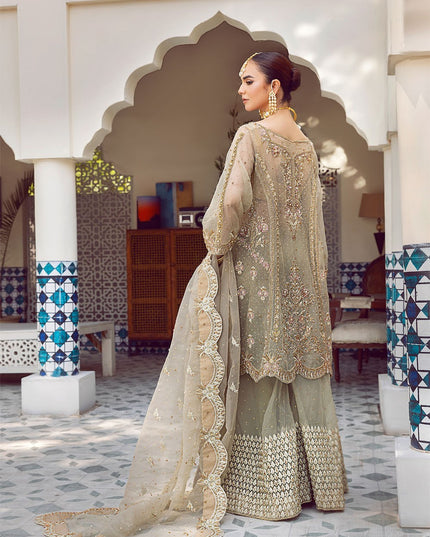 Ada | Dusty Green Organza Embellished Sharara