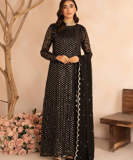 NAQSHI | Black Chiffon Embroidered Pishwas