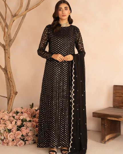 NAQSHI | Black Chiffon Embroidered Pishwas