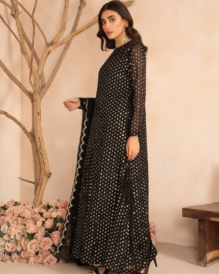 NAQSHI | Black Chiffon Embroidered Pishwas
