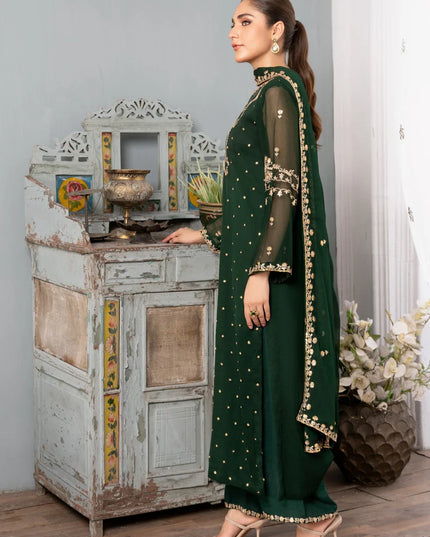 PREET | Green Chiffon Embroidered Suit
