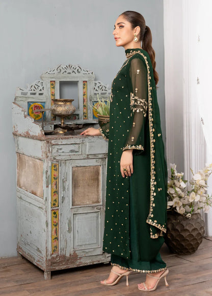 PREET | Green Chiffon Embroidered Suit