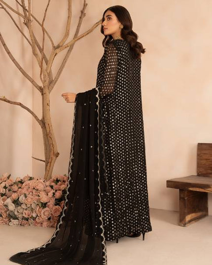 NAQSHI | Black Chiffon Embroidered Pishwas