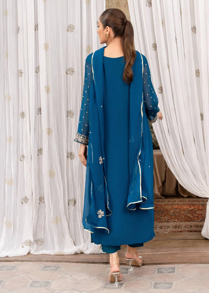 WARESHA | Blue Chiffon Embroidered Suit