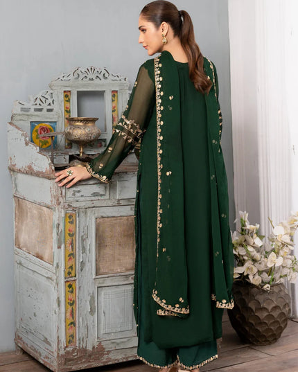 PREET | Green Chiffon Embroidered Suit