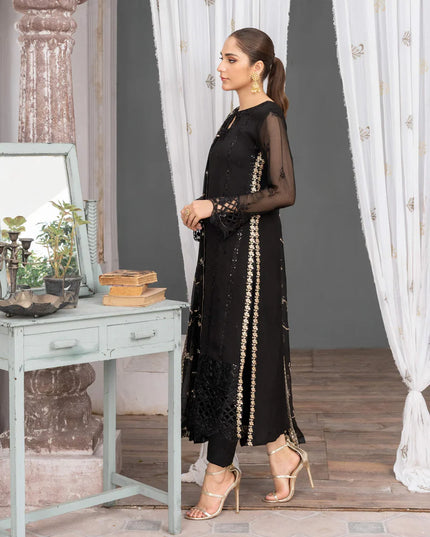 NUREH | Black Chiffon Embroidered Suit