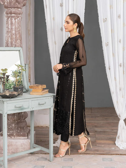 NUREH | Black Chiffon Embroidered Suit