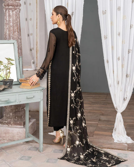 NUREH | Black Chiffon Embroidered Suit