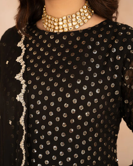 NAQSHI | Black Chiffon Embroidered Pishwas