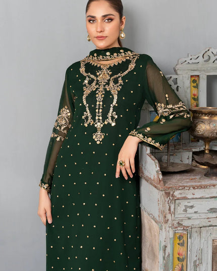PREET | Green Chiffon Embroidered Suit