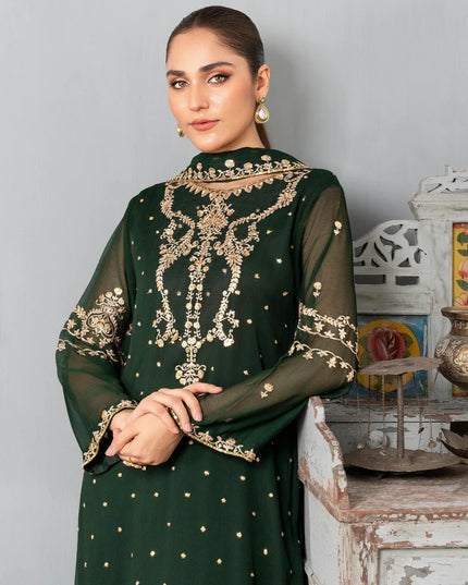 PREET | Green Chiffon Embroidered Suit