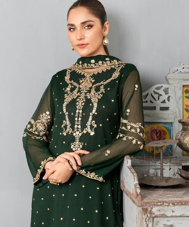PREET | Green Chiffon Embroidered Suit