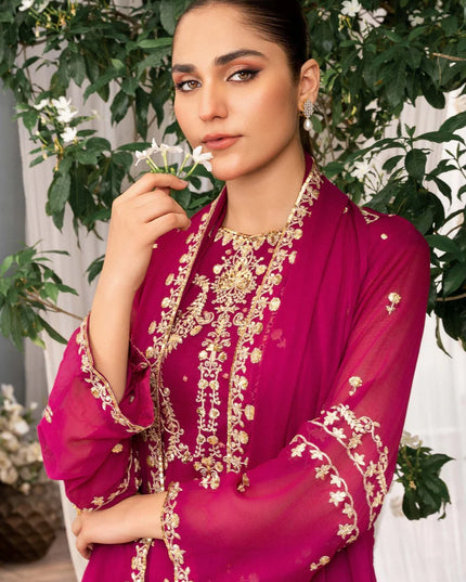 EREM | Pink Chiffon Embroidered Suit