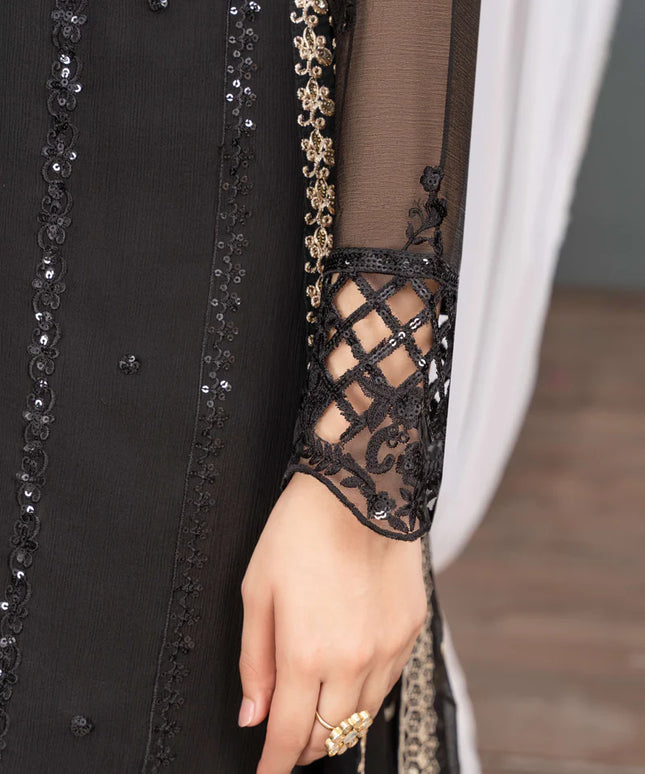 NUREH | Black Chiffon Embroidered Suit