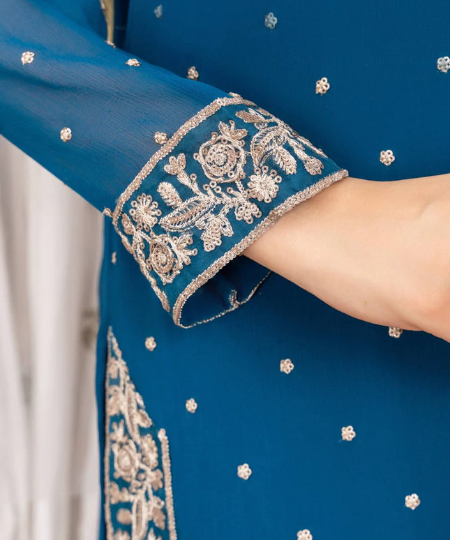 WARESHA | Blue Chiffon Embroidered Suit
