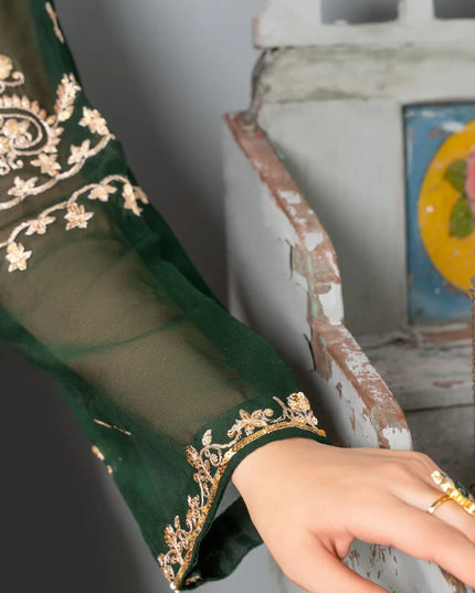 PREET | Green Chiffon Embroidered Suit