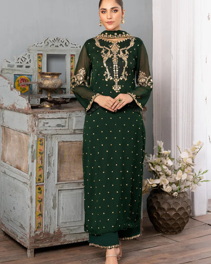 PREET | Green Chiffon Embroidered Suit