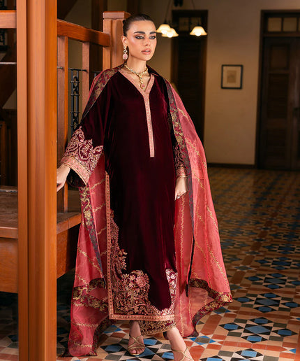 Aima | Wine-Red Velvet Embroidered Suit