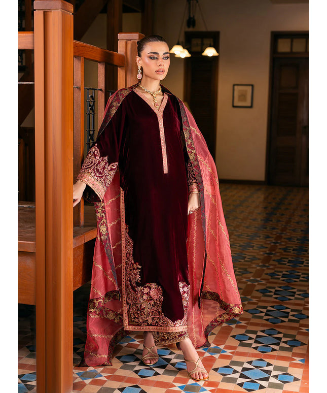 Aima | Wine-Red Velvet Embroidered Suit
